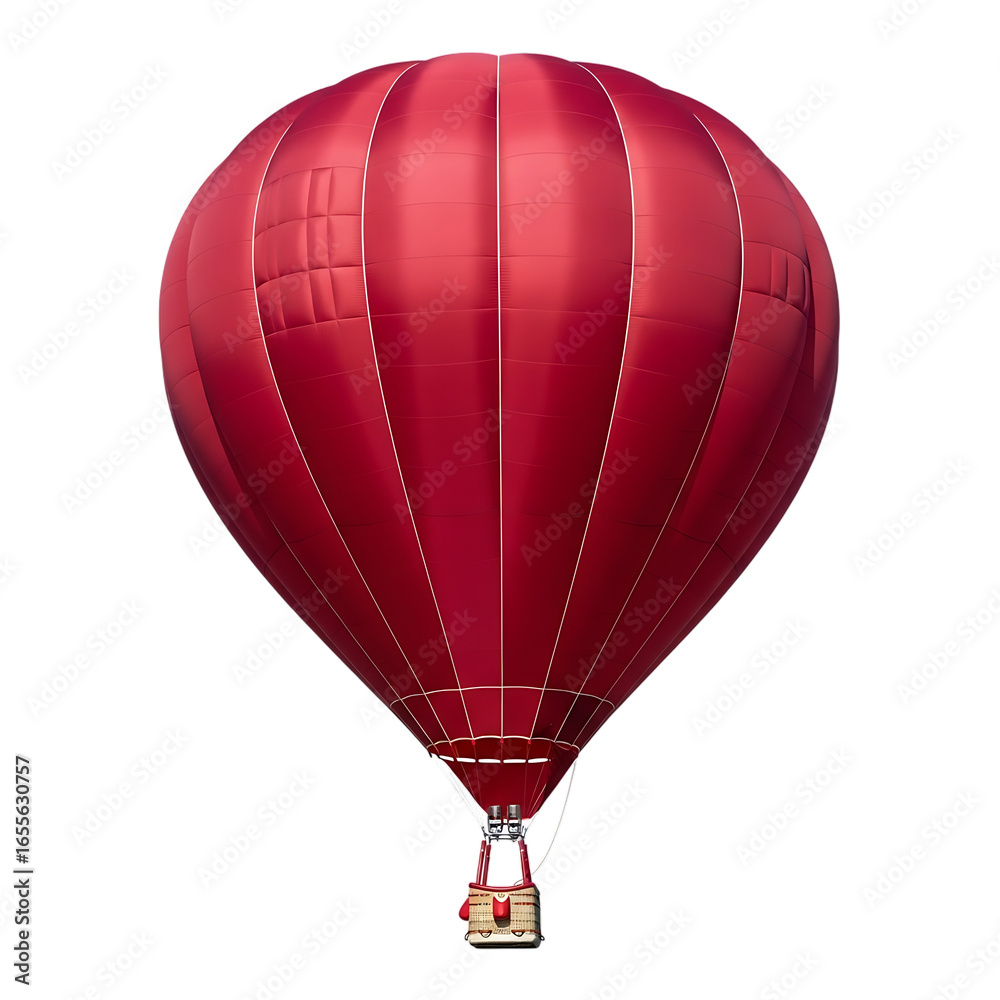 Obraz premium A vibrant red hot air balloon soars against a clear white backdrop, symbolizing adventure, travel, and the joy of flight isolated on transparent background