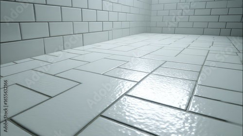 Modern Bright White Tiled Room with Glossy Finish and Clean Lines