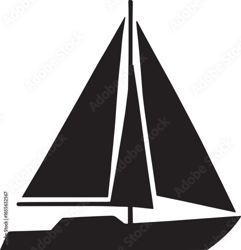 Vector Silhouette of Sailing Yacht with Open Sails – Minimalist Black Design on White Background