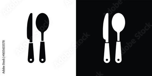 Cutlery Silhouette Icon Knife and Spoon Design on Transparent Background