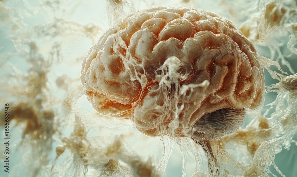 Obraz premium Visualization of the brain in the field of neurology, emphasizing the complexity of cognitive science and the wonder of neurological health, offering a glimpse into the inner workings, Generative AI