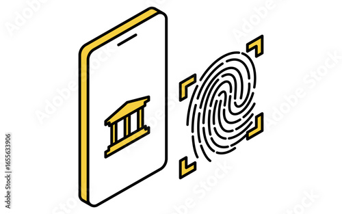 Fintech icon of fingerprint authentication login to online bank, secure mobile banking vector illustration