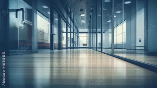 Wallpaper Mural Modern office hallway with reflective tiled floor and warm ambient lighting Torontodigital.ca