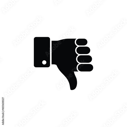 Thumbs Down Icon Hand Gesture Sign in Black Silhouette on Transparent Background