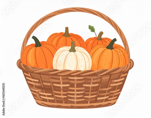 Wallpaper Mural Basket Full Of Ripe Pumpkins Orange White For Autumn Harvest Decoration With Green Leaf Torontodigital.ca
