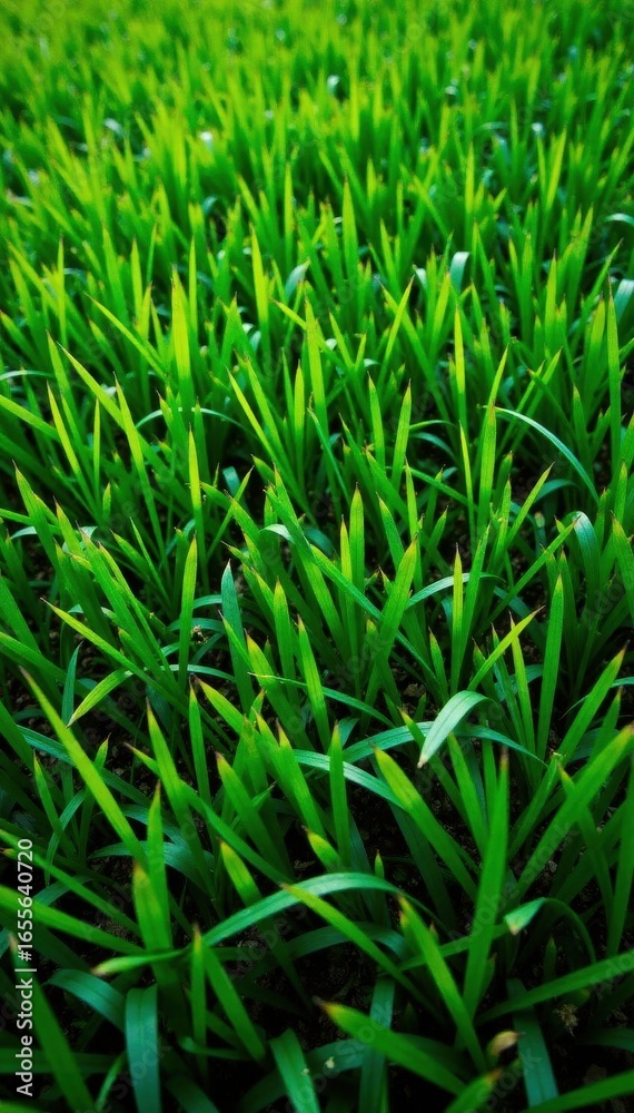 Fototapeta premium Vibrant green grass top view, perfect backdrop, texture, plant, image