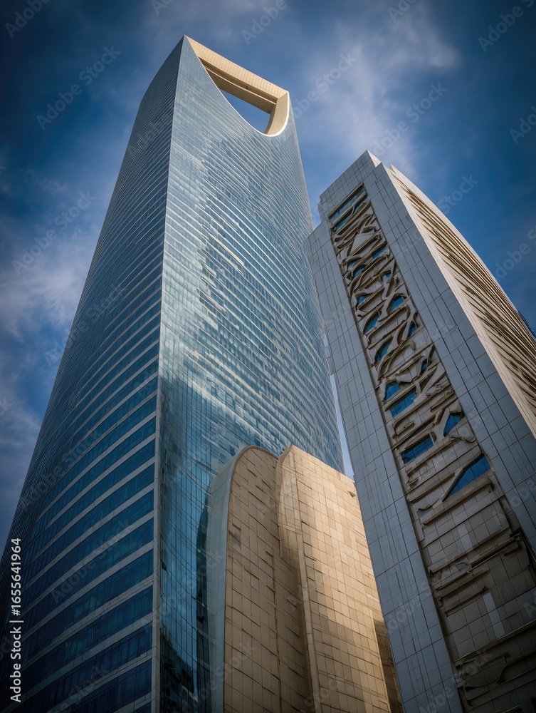 Obraz premium Two modern skyscrapers against a dramatic sky