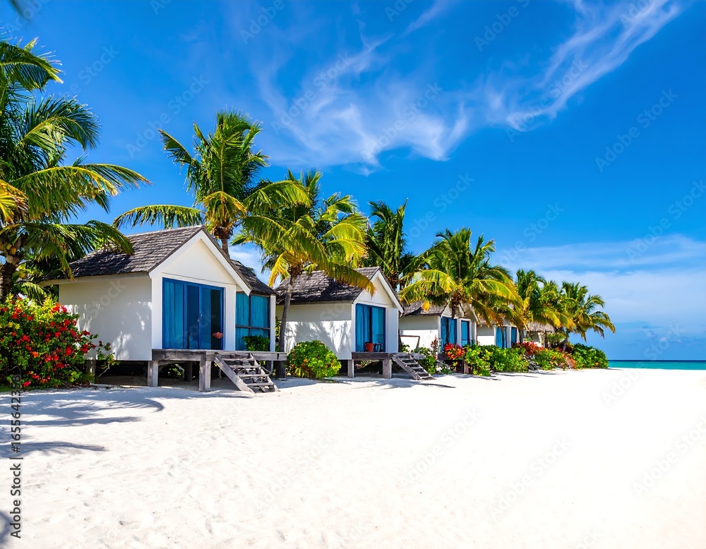 Fototapeta premium Tropical beach huts on white sand
