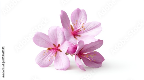 Pink flowers with soft petals and contrasting yellow stamens are beautifully arranged, highlighting their delicate structure. These blossoms evoke a sense of tranquility and springtime beauty.