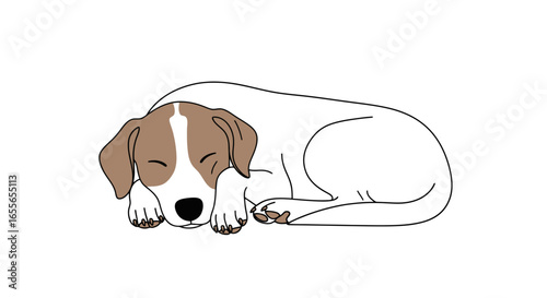 Adorable Sleeping Puppy Illustration Depicting Tranquility and Restfulness for Children's Books or Pet Care Educational Material