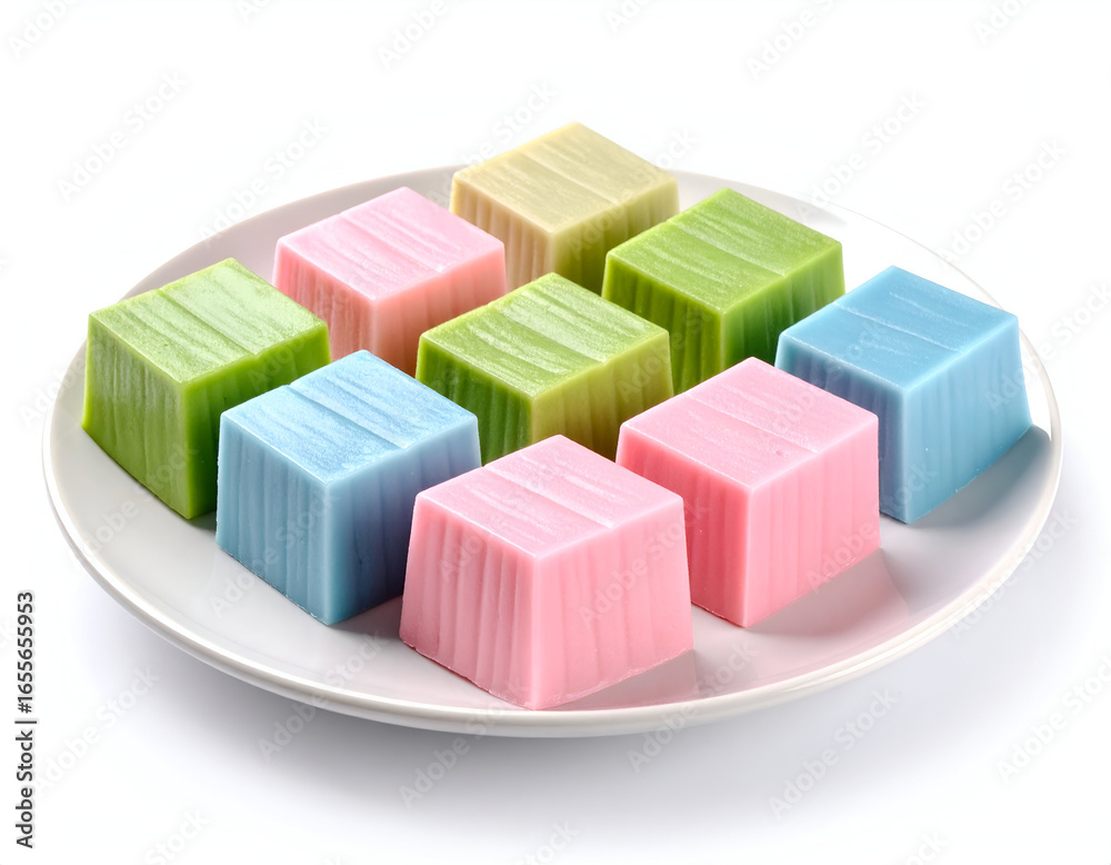 Fototapeta premium Pastel Steamed Kue Basah on White Plate