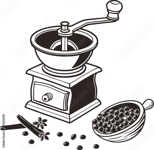 coffee grinder and coffee beans