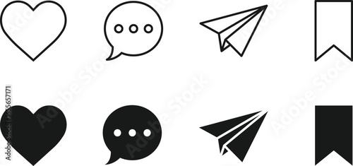 Social Media Icon Set Like Comment Share and Save.