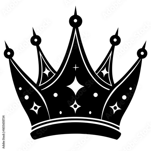 Crown with jewels shining silhouette vector illustration 