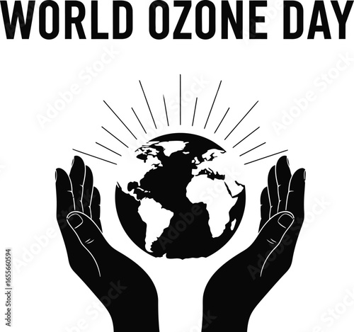 World Ozone Day awareness design with hands holding and protecting earth globe