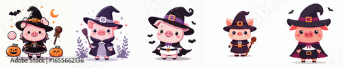 Fotografie vector pig in witch costume