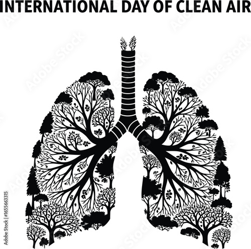 International day of clean air with lungs filled with trees to promote awareness and importance of clean air