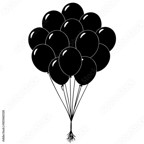 Balloon bouquet floating up silhouette vector illustration