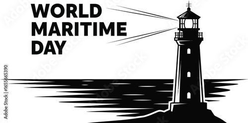 Illustration of a lighthouse with the text world maritime day, vector graphic design for the annual international observance