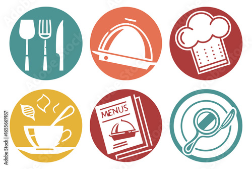 Collection of restaurant and cafe icons with food and drink symbols