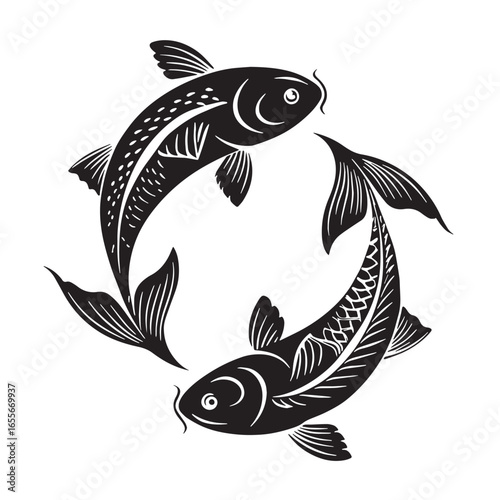 black pisces Silhouette Vector, High Quality Illustration on White Background