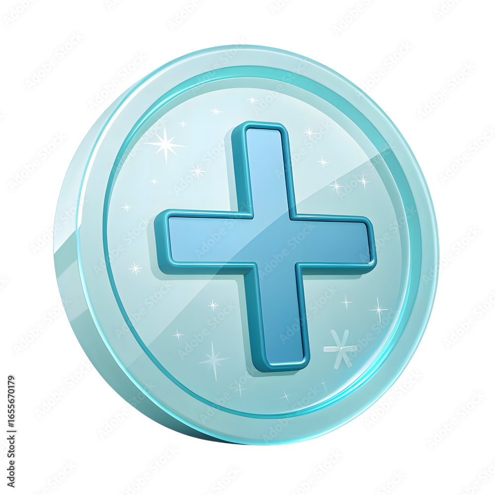 Fototapeta premium Blue plus sign icon in a circular frame isolated on transparent background