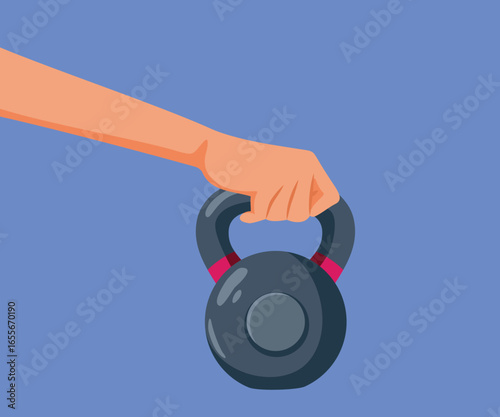 Hand Holding Kettle Bell for Exercising Vector Cartoon Illustration. Person lifting weights preoccupied with physical strength and endurance 