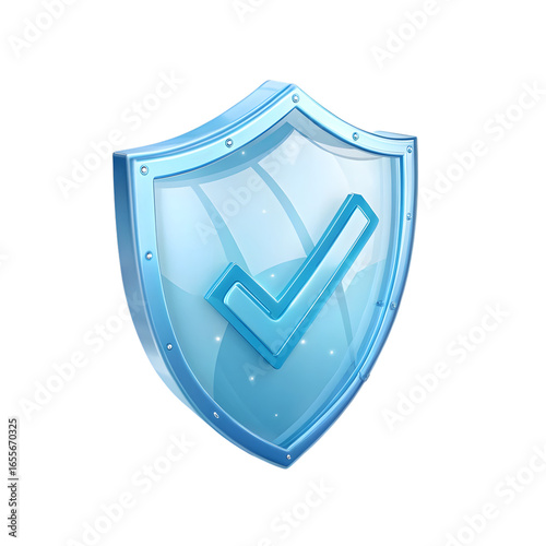 Blue shield with check mark isolated on transparent background