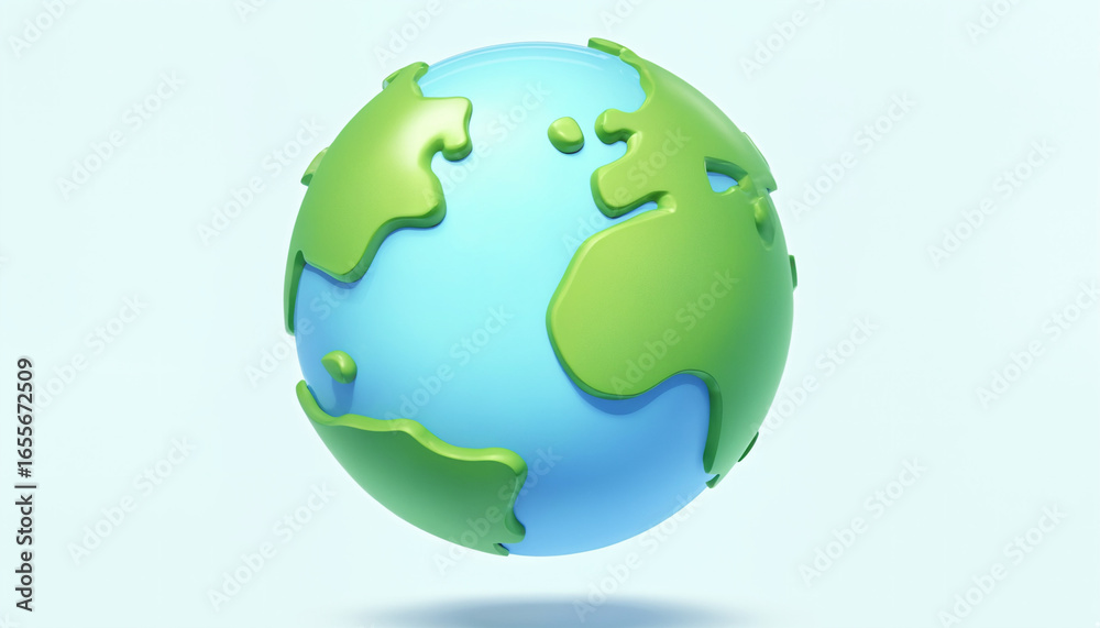 Stylized 3D Earth icon in bright green and blue, representing the planet and environmental concepts, with copy space Stylized 3D Earth icon in bright green and blue, representing the planet and environmental concepts, with copy space