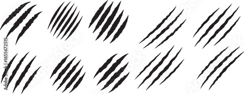 Jagged claw marks on a white background representing damage or attack