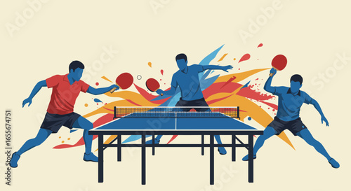 Dynamic ping pong match illustration with abstract strokes for added vibrancy
