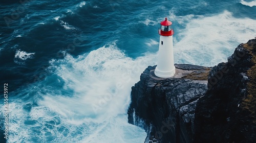 Scenic coastal lighthouse stands guard against the powerful ocean waves