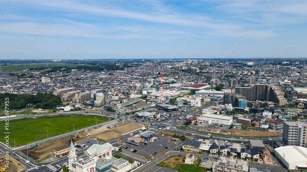 Fototapeta premium Drone aerial view of residential area in modern city
