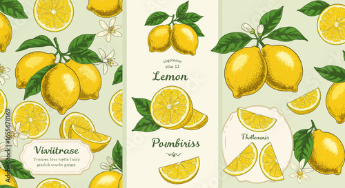 Beautiful lemon pattern designs showcasing lemons with leaves and slices of lemon