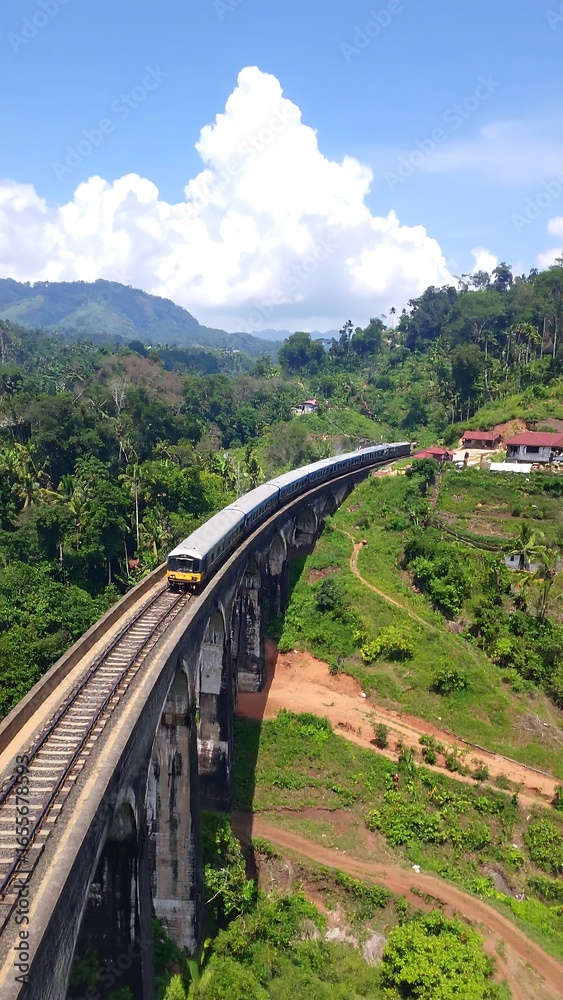 Fototapeta premium Train on a scenic mountain bridge