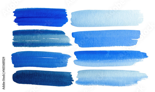 Abstract watercolor paint swatches in shades of blue