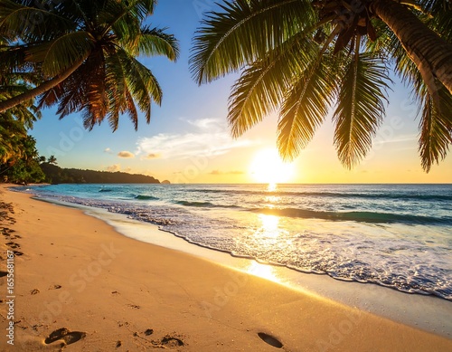 Tropical beach sunset scene (1)