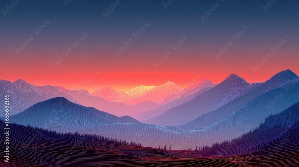 Obraz premium Colorful mountain range at sunrise