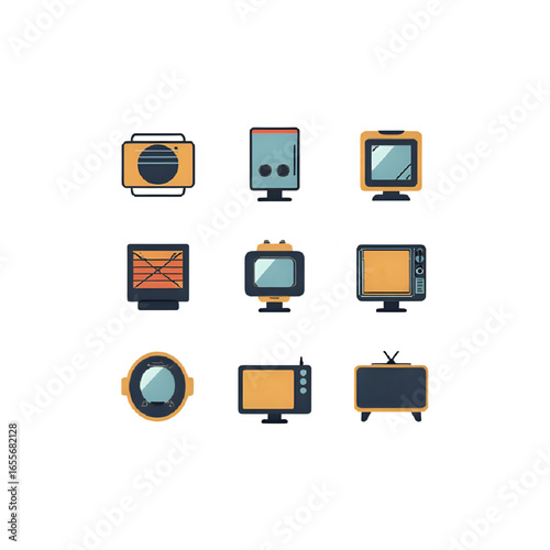 Set of 10 Retro 1980s Tech Gadget Icons – Flat Vector, Editable Colors
