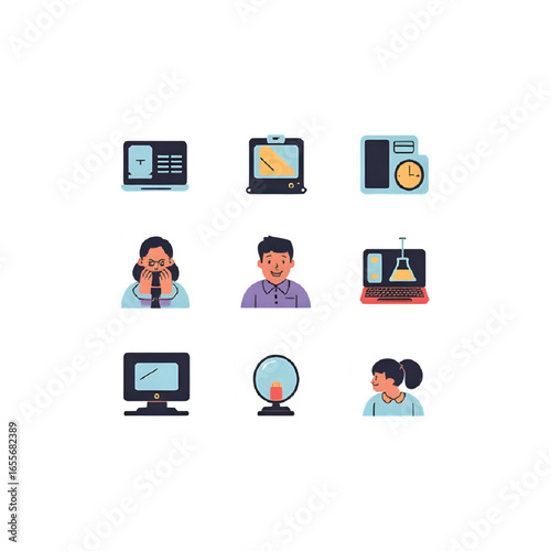 Set of 10 Retro 1980s Tech Gadget Icons – Flat Vector, Editable Colors