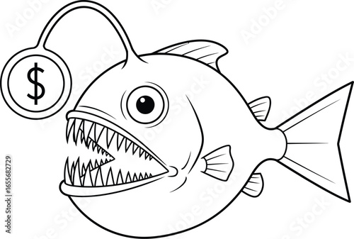 Anglerfish with dollar sign lure illustration vector drawing