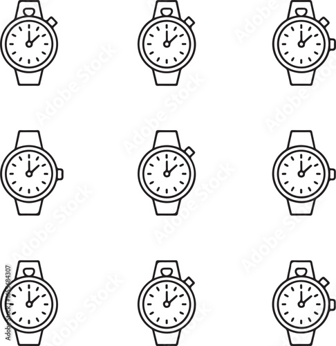 Collection of hand drawn style wristwatch icons showing different time readings elegant timepieces silhouette