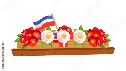 Floral tribute with flag vector art design for memorial day remembrance and patriotic celebrations design