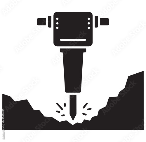 Black silhouette illustration of a jackhammer breaking up ground on a construction site