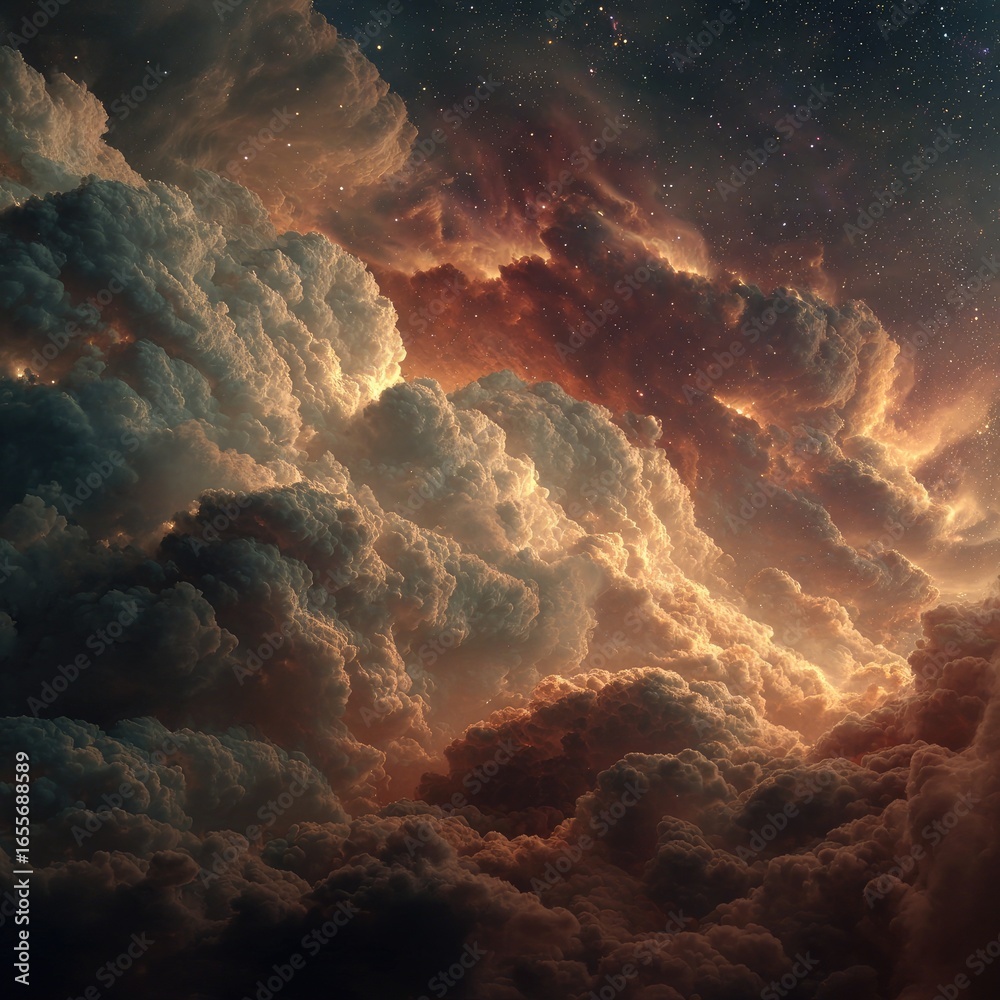 Obraz premium Vast, colorful clouds against a starry night sky