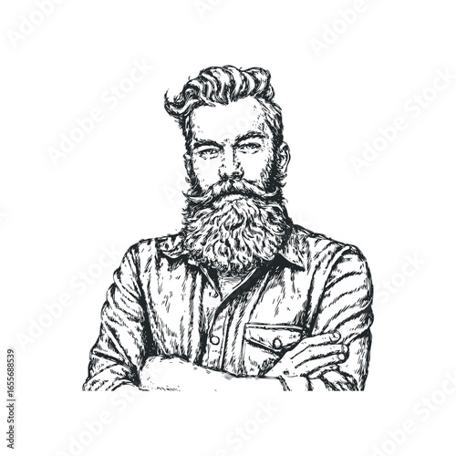 Sketch of a man with a prominent beard and mustache