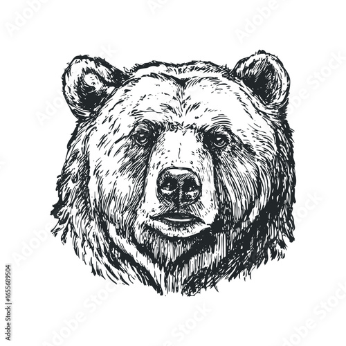 Detailed Sketch of a Bear Head with Rough Strokes
