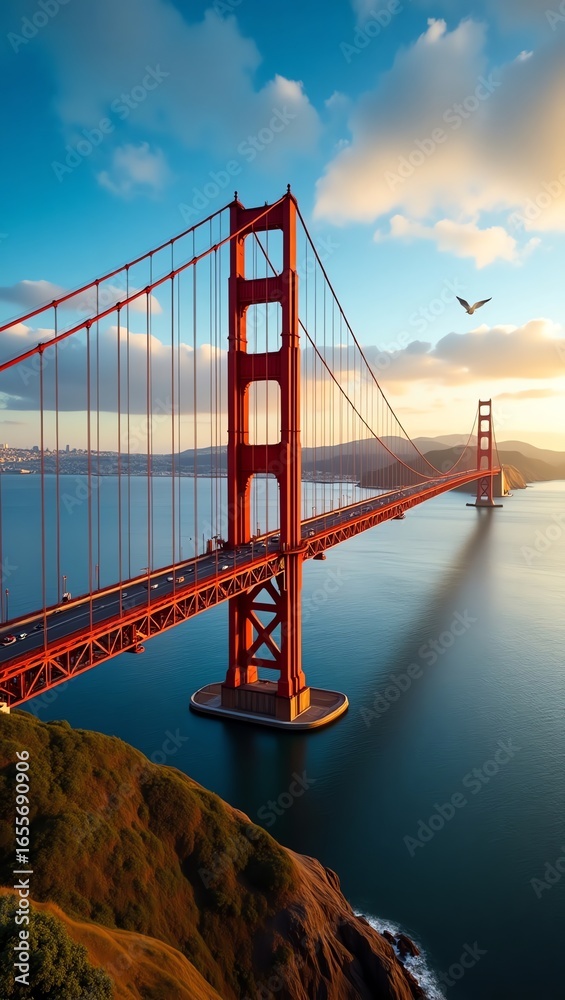 Fototapeta premium Golden Gate Bridge over water at sunset