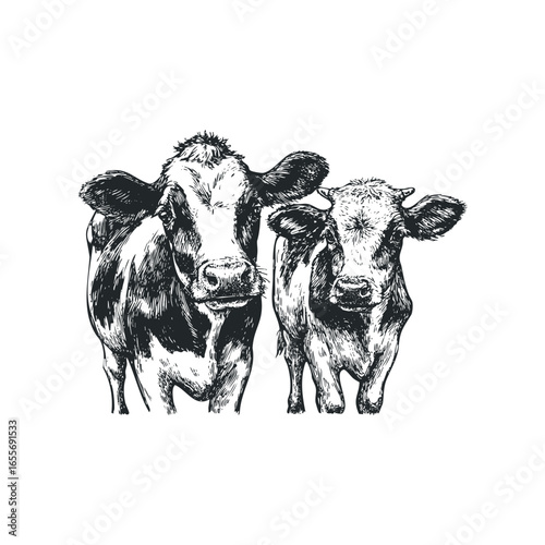 Sketch of two cows standing in a field