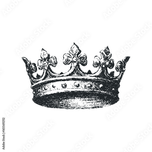 Ornate Black Ink Sketch of Regal Crown on White Background